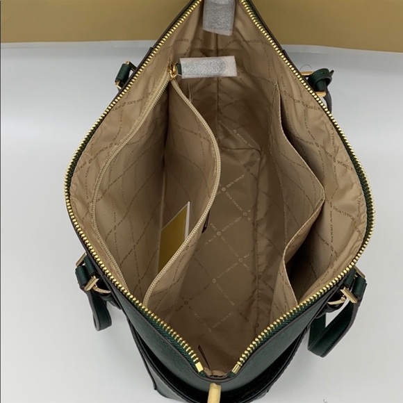 MICHAEL KORS Charlotte Large Leather Top-Zip Tote Racing Green - Picture 3 of 15